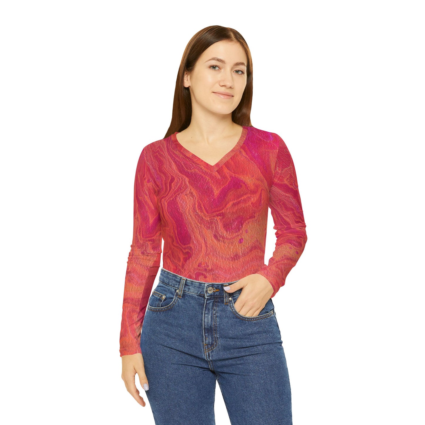 Women's Long Sleeve V-neck Shirt - Sunset Clouds