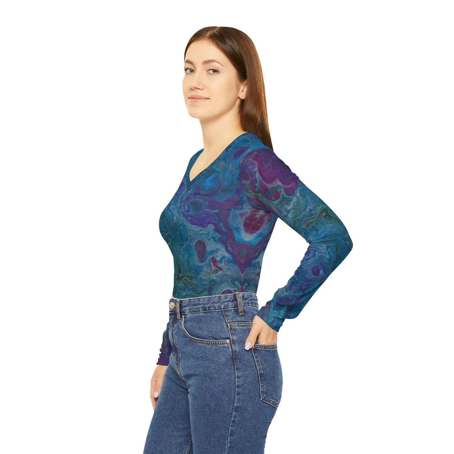 Women's Long Sleeve V-neck Shirt - Azure Seas
