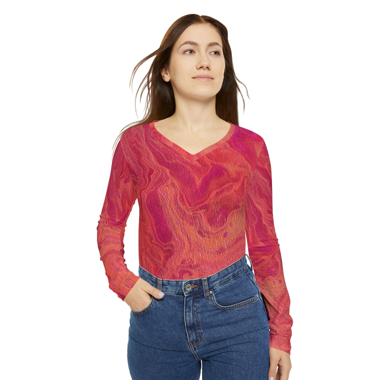 Women's Long Sleeve V-neck Shirt - Sunset Clouds