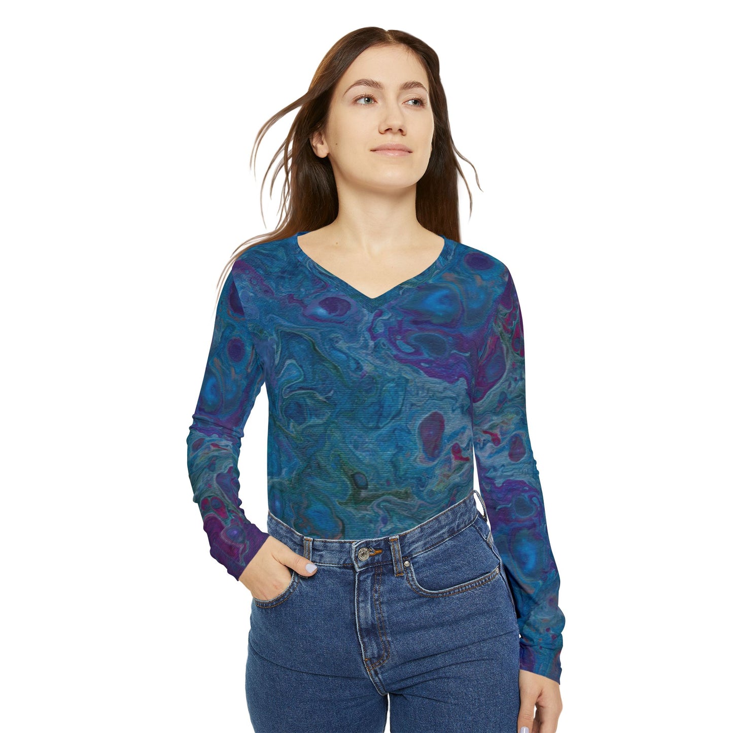 Women's Long Sleeve V-neck Shirt - Azure Seas