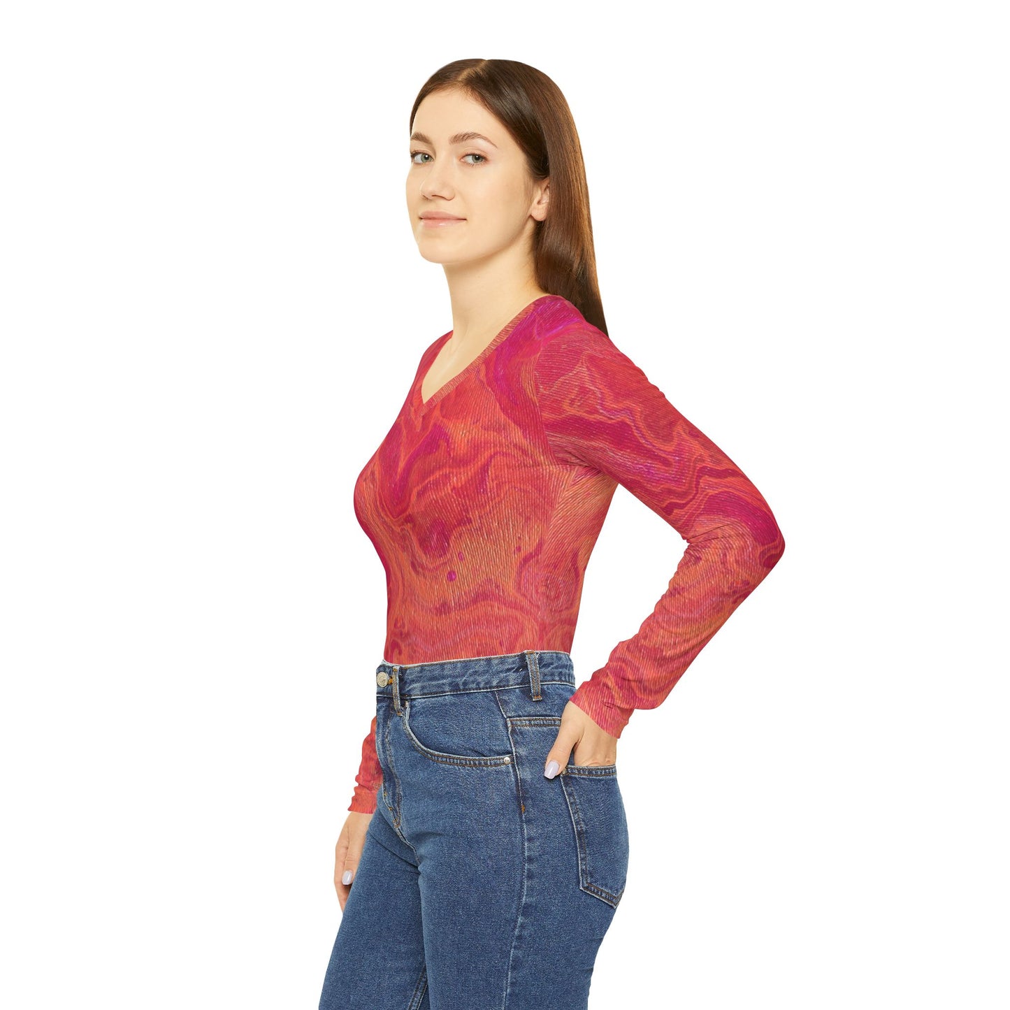 Women's Long Sleeve V-neck Shirt - Sunset Clouds