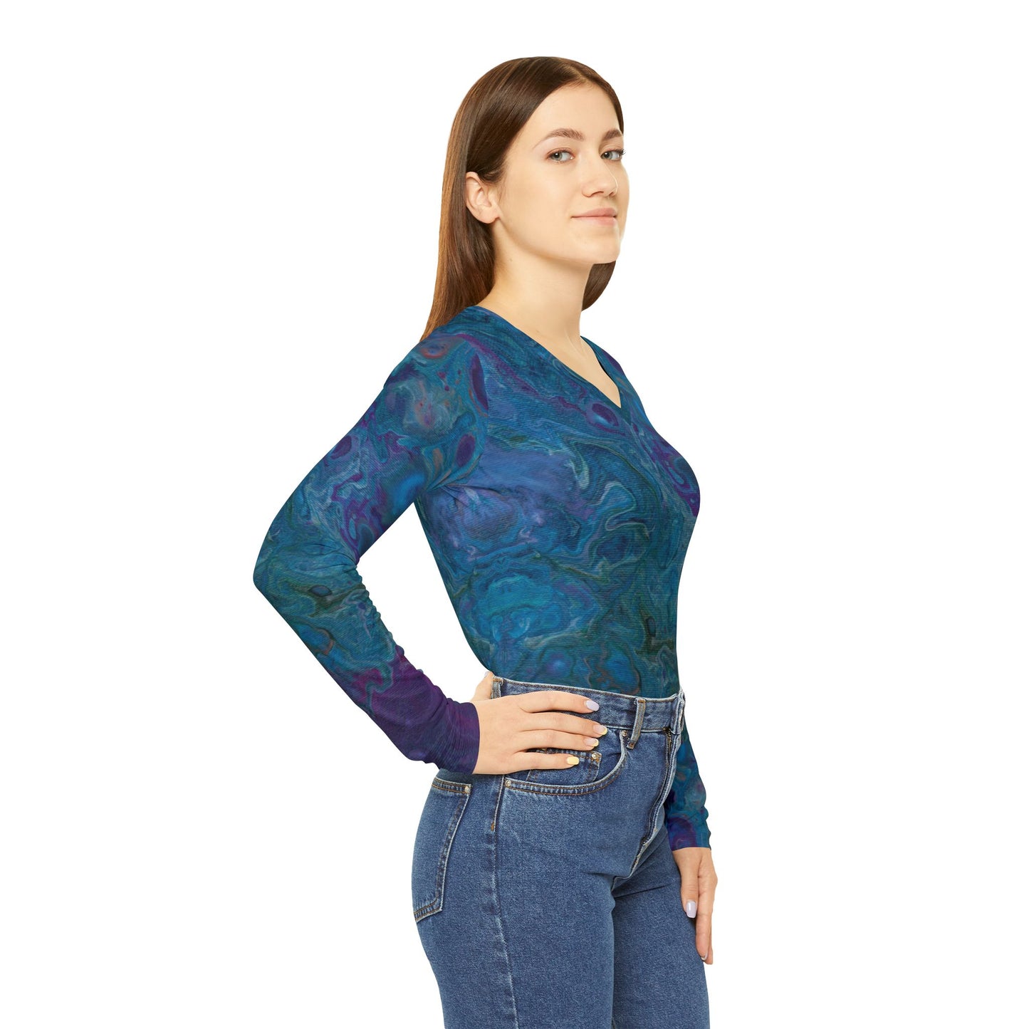 Women's Long Sleeve V-neck Shirt - Azure Seas